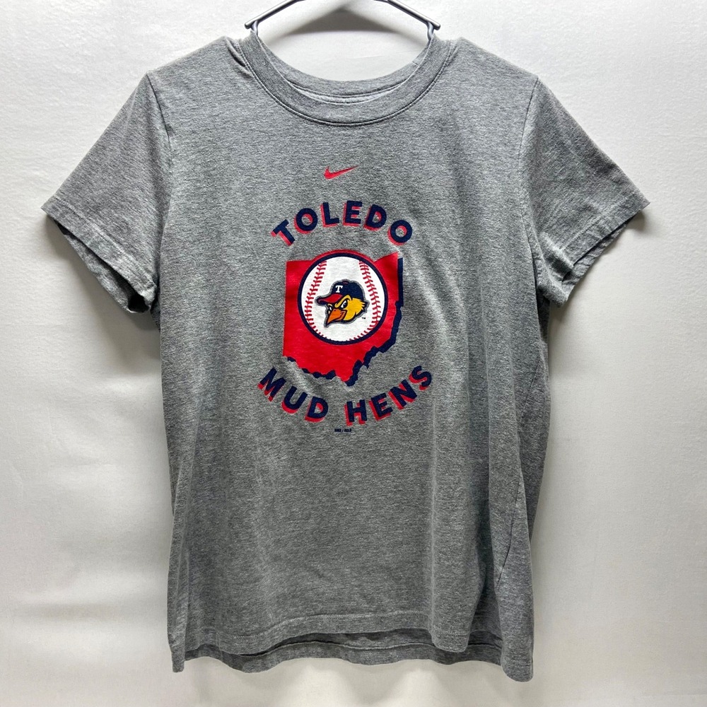 Nike Toledo Mud Hens T-Shirt Women's Large Grey Heather Graphic Logo Baseball GC